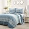 3-Piece Lightweight Bohemian Quilt Set with Reversible Blue Damask and Geometric Prints